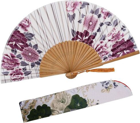 Folding Hand Held Fan for Women, Foldable Chinese Japanese Vintage Bamboo Silk Fan for Dance Music Festival Wedding Church Decoration (Black) in Kuwait