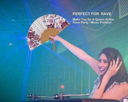 Folding Hand Held Fan for Women, Foldable Chinese Japanese Vintage Bamboo Silk Fan for Dance Music Festival Wedding Church Decoration (Black) in Kuwait