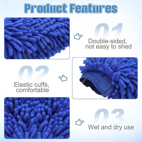 HARFINGTON 2pcs Chenille Microfiber Car Wash Mitts 9" x 5.5" Scratch Free Wash Gloves Absorbent Double Sided Plush Cleaning Drying Mitts for Car Washing Home Clean Grey in Saudi Arabia