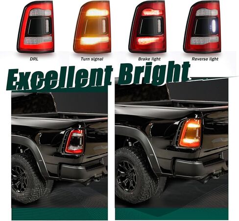 مجموعة مصابيح الذيل بدون نقاط عمياء متوافقة مع 2019 2020 2021 2022 دودج رام 1500 مصباح فرامل خلفي LED دخان أسود، يستبدل # CH2801216 55112992AC (جانب الركاب الأيمن) in Kuwait