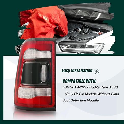 مجموعة مصابيح الذيل بدون نقاط عمياء متوافقة مع 2019 2020 2021 2022 دودج رام 1500 مصباح فرامل خلفي LED دخان أسود، يستبدل # CH2801216 55112992AC (جانب الركاب الأيمن) in Kuwait