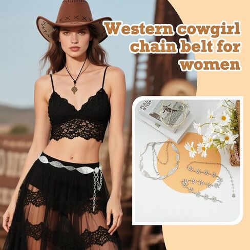Docila Western Belt Hat Band Women Cowboy Chain Band Band Chain Band Band Chain Band Band Band Band Chain Band Band Band Band Band Cowboy Cowgirl Hat Straps Art Bress Weistband Rodeo Outsities Excesssories in Kuwait