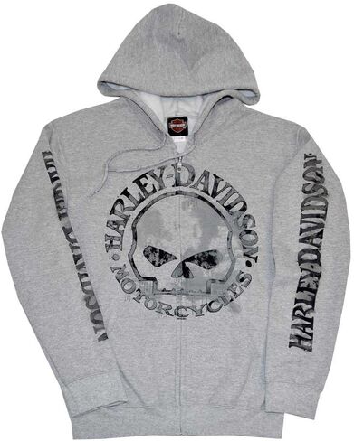 Harley-Davidson Men Swinshirt Stacket H-D Skull Hoodie Gray 30296653 in Saudi Arabia
