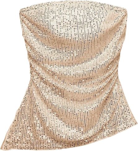 SweatyRocks Women's Glitter Sequin Strapless Tube Top Ruched Sleeveless Asymmetrical Bandeau Tops in Kuwait
