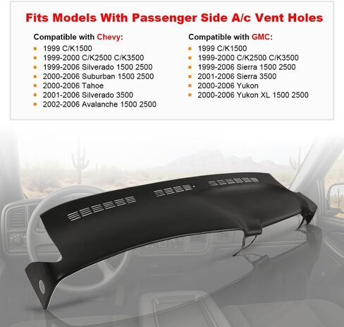 غطاء لوحة المعلومات Pit66 متوافق مع 2002-2006 Chevy Avalanche/Fit 2001-2006 GMC Yukon/XL Denali/Fit Chevy Silverado 3500/GMC Sierra 3500 Dash Panel Black in Saudi Arabia