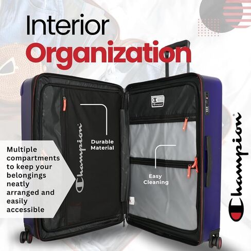 Champion 3-Piece Luggage Set - 21" 25" 29" Hardshell Suitcases with 8 Spinner Wheels - Expandable Carry-On & Checked Luggage - Durable ABS Material - Airline Approved - With TSA Lock - Black in Saudi Arabia