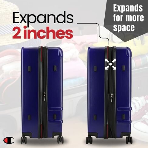 Champion 3-Piece Luggage Set - 21" 25" 29" Hardshell Suitcases with 8 Spinner Wheels - Expandable Carry-On & Checked Luggage - Durable ABS Material - Airline Approved - With TSA Lock - Black in Saudi Arabia