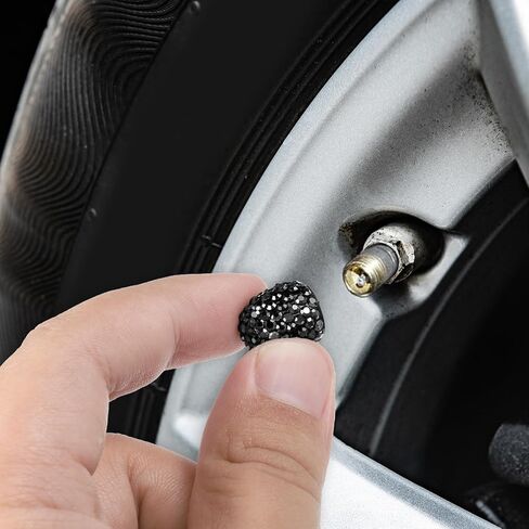 4PCS Bling Black Tire Valve Stem Caps Rhinestone Car Wheel Tire Valve Caps Crystal Diamond Valves Stem Cap Dustproof Tires Air Cap Universal Tires Valves Stems Covers for Cars Bike Motorcycle in Saudi Arabia