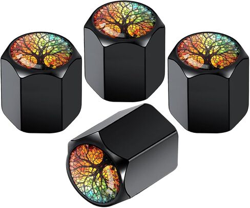 Tire Valve Stem Caps, 4 Pack Universal Fit for Cars, Trucks, SUVs, Motorcycles, Durable, Long-Lasting, Airtight Seal - 3D Circular Stained Glass with Bumblebee Pattern in Saudi Arabia