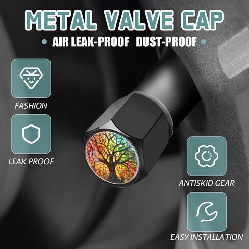 Tire Valve Stem Caps, 4 Pack Universal Fit for Cars, Trucks, SUVs, Motorcycles, Durable, Long-Lasting, Airtight Seal - 3D Circular Stained Glass with Bumblebee Pattern in Saudi Arabia