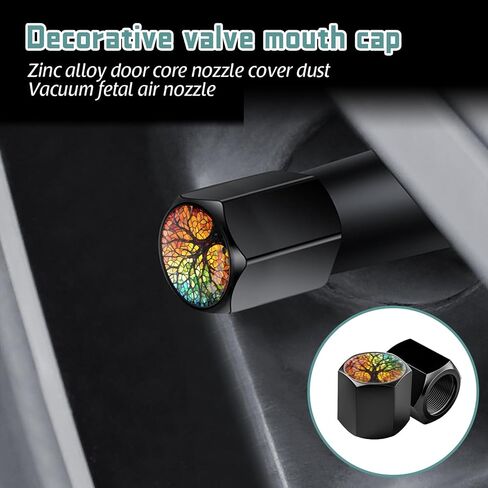 Tire Valve Stem Caps, 4 Pack Universal Fit for Cars, Trucks, SUVs, Motorcycles, Durable, Long-Lasting, Airtight Seal - 3D Circular Stained Glass with Bumblebee Pattern in Saudi Arabia