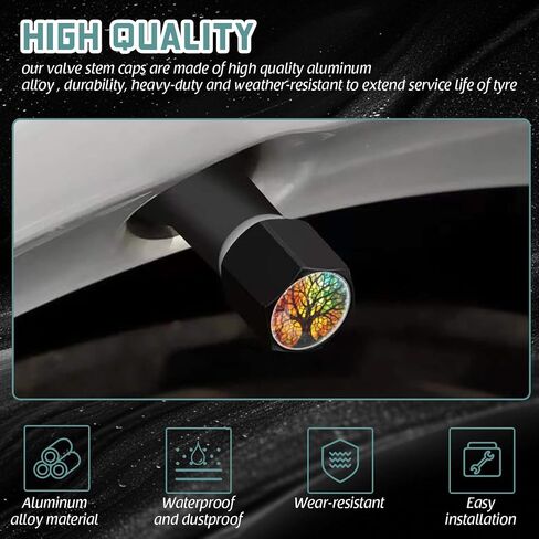 Tire Valve Stem Caps, 4 Pack Universal Fit for Cars, Trucks, SUVs, Motorcycles, Durable, Long-Lasting, Airtight Seal - 3D Circular Stained Glass with Bumblebee Pattern in Saudi Arabia