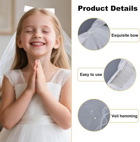 First Holy Compleion Viil For Girls ، White Ivory Tulle Veil with Pearl Flower Headpiece Dediter Headbled Bride Bride Bride Bachelorett in Saudi Arabia