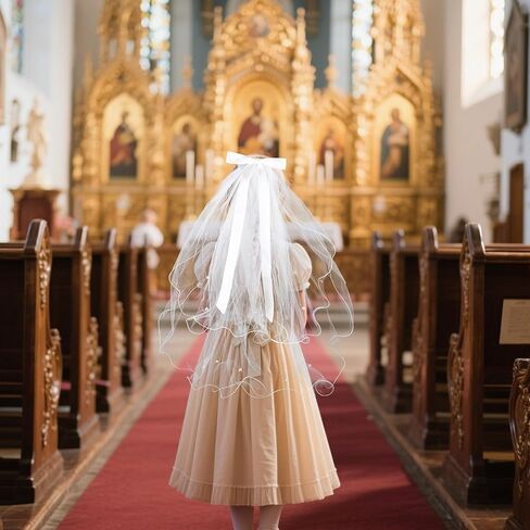 First Holy Compleion Viil For Girls ، White Ivory Tulle Veil with Pearl Flower Headpiece Dediter Headbled Bride Bride Bride Bachelorett in Saudi Arabia