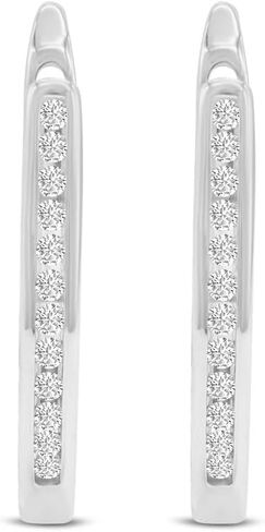 TimeLess Classics 10K Gold Natural Diamond Channel Set U-Shape Huggie Hoop Earrings For Ladies - 0.25 CTW | Color J-K | Clarity I2-I3 in Kuwait