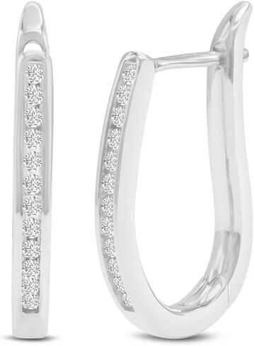 TimeLess Classics 10K Gold Natural Diamond Channel Set U-Shape Huggie Hoop Earrings For Ladies - 0.25 CTW | Color J-K | Clarity I2-I3 in Kuwait