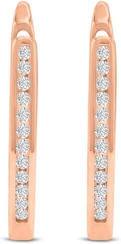 TimeLess Classics 10K Gold Natural Diamond Channel Set U-Shape Huggie Hoop Earrings For Ladies - 0.25 CTW | Color J-K | Clarity I2-I3 in Kuwait