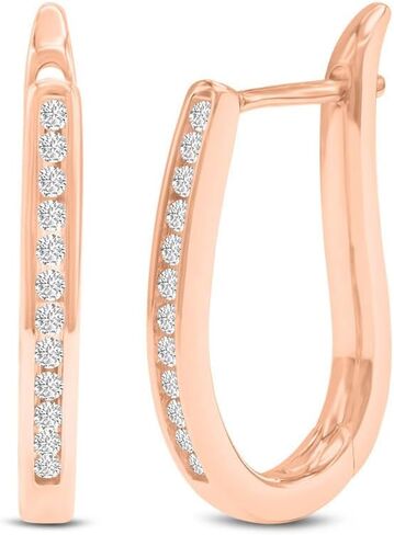 TimeLess Classics 10K Gold Natural Diamond Channel Set U-Shape Huggie Hoop Earrings For Ladies - 0.25 CTW | Color J-K | Clarity I2-I3 in Kuwait