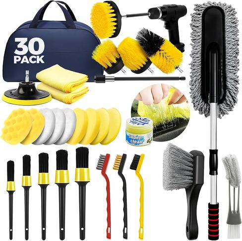 30Pcs Car Detailing Kit, Car Detailing Brush Set, Car Wash Cleaning Kit, Car Dusters Extendable Handle Cleaning Exterior, Car Cleaning Gel, Car Cleaning Tools Kit for Interior, Exterior, Wheels in Kuwait
