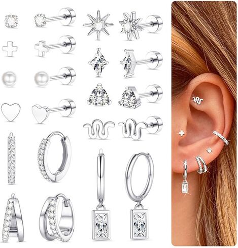 Hypoallergenic Gold Huggie Hoop Earrings Flat Back Earrings for Women Men Stainless Steel Cartilage Hoop Stud Earring Set for Multiple Piercing Small Flatback Tragus Helix Piercing Jewelry for Sensitive Ears in Saudi Arabia