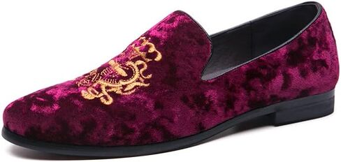 Men's Luxury Velvet Penny Loafers Shoes Embroidery Suede Dress Loafers Daily Boats Shoes for Party Wedding Prom Size 38-47 in Kuwait