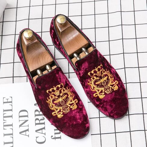 Men's Luxury Velvet Penny Loafers Shoes Embroidery Suede Dress Loafers Daily Boats Shoes for Party Wedding Prom Size 38-47 in Kuwait