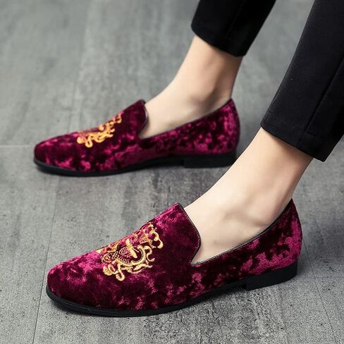 Men's Luxury Velvet Penny Loafers Shoes Embroidery Suede Dress Loafers Daily Boats Shoes for Party Wedding Prom Size 38-47 in Kuwait