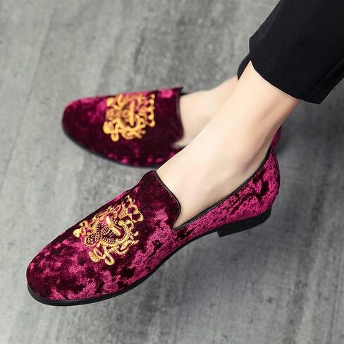 Men's Luxury Velvet Penny Loafers Shoes Embroidery Suede Dress Loafers Daily Boats Shoes for Party Wedding Prom Size 38-47 in Kuwait