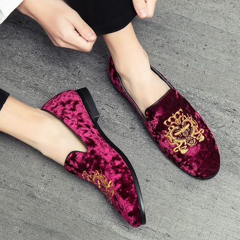 Men's Luxury Velvet Penny Loafers Shoes Embroidery Suede Dress Loafers Daily Boats Shoes for Party Wedding Prom Size 38-47 in Kuwait
