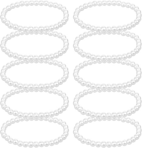 10 PCS Pearl Bracelets ، 0.2 '' White Faux Pearl Bracelets for Women strand strand sprls cackable screal for bridal party gift weddermaid daily wear daily in Saudi Arabia