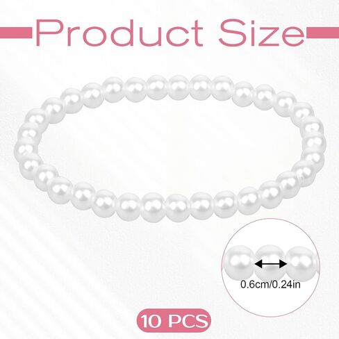 10 PCS Pearl Bracelets ، 0.2 '' White Faux Pearl Bracelets for Women strand strand sprls cackable screal for bridal party gift weddermaid daily wear daily in Saudi Arabia
