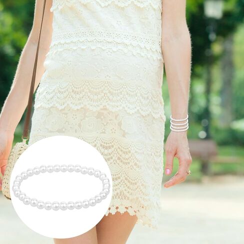 10 PCS Pearl Bracelets ، 0.2 '' White Faux Pearl Bracelets for Women strand strand sprls cackable screal for bridal party gift weddermaid daily wear daily in Saudi Arabia