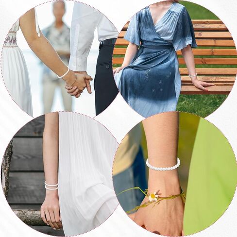 10 PCS Pearl Bracelets ، 0.2 '' White Faux Pearl Bracelets for Women strand strand sprls cackable screal for bridal party gift weddermaid daily wear daily in Saudi Arabia