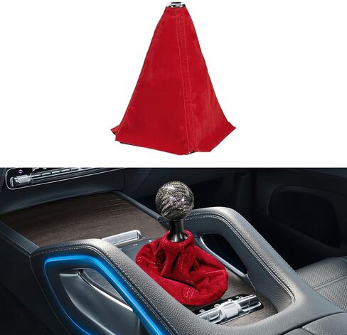 Car Shift Boot Cover, Shifter Boot Cover, Gear Gaiter Cover Auto Shift Boot Sleeve Protector, Suede Leather Shift Knob Boot Dust Cover Universal for Manual/Automatic Shift Knob (Red/Red) in Saudi Arabia