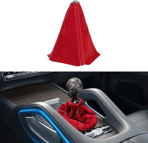 Car Shift Boot Cover, Shifter Boot Cover, Gear Gaiter Cover Auto Shift Boot Sleeve Protector, Suede Leather Shift Knob Boot Dust Cover Universal for Manual/Automatic Shift Knob (Red/Red) in Saudi Arabia