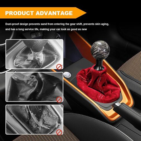 Car Shift Boot Cover, Shifter Boot Cover, Gear Gaiter Cover Auto Shift Boot Sleeve Protector, Suede Leather Shift Knob Boot Dust Cover Universal for Manual/Automatic Shift Knob (Red/Red) in Saudi Arabia