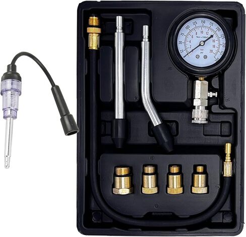 طقم اختبار الضغط مع جهاز اختبار شمعة الإشعال، جهاز اختبار الضغط القياسي TONZACK للبنزين 0-20 بار و0-300 رطل لكل بوصة مربعة، جهاز اختبار ضغط السيارة لقياس ضغط المحرك للسيارة M10 M12 M14 M18 in Kuwait