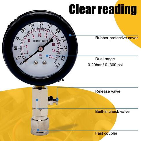 طقم اختبار الضغط مع جهاز اختبار شمعة الإشعال، جهاز اختبار الضغط القياسي TONZACK للبنزين 0-20 بار و0-300 رطل لكل بوصة مربعة، جهاز اختبار ضغط السيارة لقياس ضغط المحرك للسيارة M10 M12 M14 M18 in Kuwait