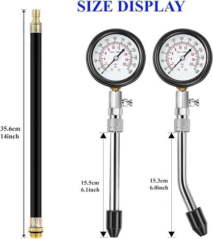 طقم اختبار الضغط مع جهاز اختبار شمعة الإشعال، جهاز اختبار الضغط القياسي TONZACK للبنزين 0-20 بار و0-300 رطل لكل بوصة مربعة، جهاز اختبار ضغط السيارة لقياس ضغط المحرك للسيارة M10 M12 M14 M18 in Kuwait