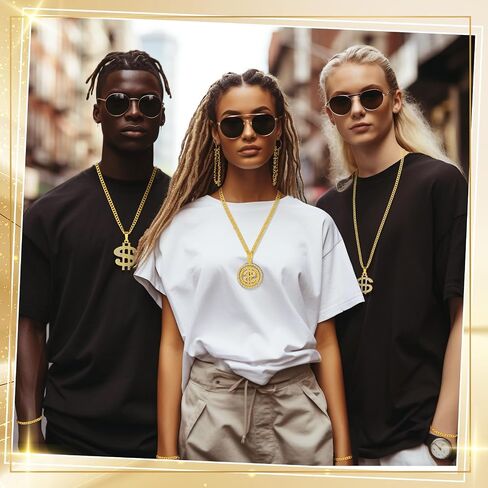 Remuuly 12 Pack Dollar Sign Necklace Fake Gold Chain Ring Bracelet Hip Hop 80s 90s Jewelry Set for Hip Hop Costumes Outfit Accessories Rapper Jewelry for Men Women in Saudi Arabia