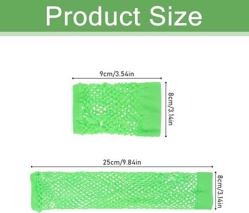 2 Pairs Neon Green Fishnet Arm Sleeves & Fingerless Gloves - Stretchy Mesh for Glow Party & Theme Costume Accessories for Women in Saudi Arabia