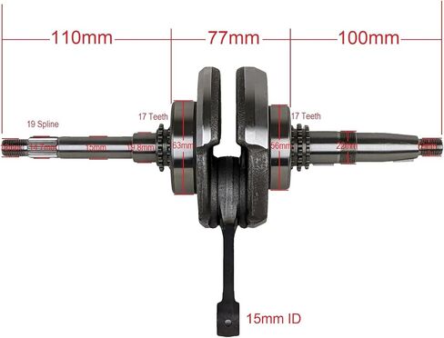 RedCap 169cc 170cc 200cc Crank Shaft Assembly with 17 teeth for GY6 Short Case Engines Scooter Moped ATVs Quad Coolster TaoTao Roketa Vitacci Tank in Saudi Arabia