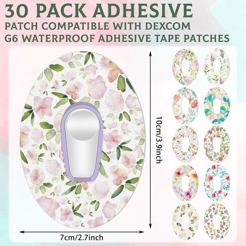 Paneee 30 PCS 10 أنماط تصحيحات لاصقة متوافقة مع شريط لاصق مستشعر Dexcom Clotproof Colorful مع حماية مراقبة الجلوكوز المستمر المقسم (G6،3.94 × 2.76 بوصة) in Saudi Arabia