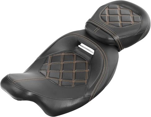 XFMT-moto-part Low-Profile Leather Seat Pillion Passenger Rider Seat Set For Harley Touring Road King Street Glide Road Glide Electra Glide CVO 2009-2020,Orange Stitching,Style 2 in Saudi Arabia
