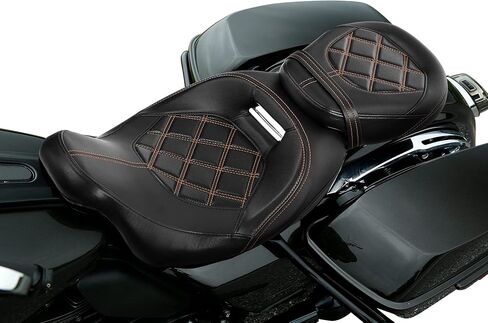 XFMT-moto-part Low-Profile Leather Seat Pillion Passenger Rider Seat Set For Harley Touring Road King Street Glide Road Glide Electra Glide CVO 2009-2020,Orange Stitching,Style 2 in Saudi Arabia