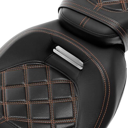 XFMT-moto-part Low-Profile Leather Seat Pillion Passenger Rider Seat Set For Harley Touring Road King Street Glide Road Glide Electra Glide CVO 2009-2020,Orange Stitching,Style 2 in Saudi Arabia
