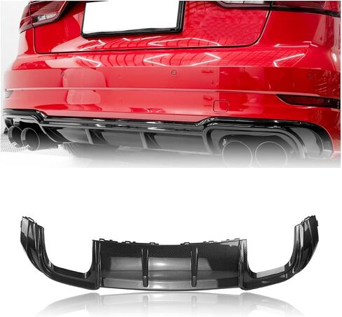 Rear Bumper Diffuser Lip Spoiler Fit For Audi S3 A3 SLINE 2017-2020 Glossy Black Carbon Fiber Look in Saudi Arabia