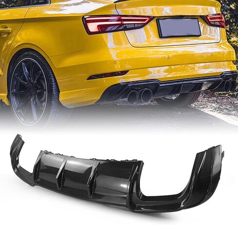 Rear Bumper Diffuser Lip Spoiler Fit For Audi S3 A3 SLINE 2017-2020 Glossy Black Carbon Fiber Look in Saudi Arabia