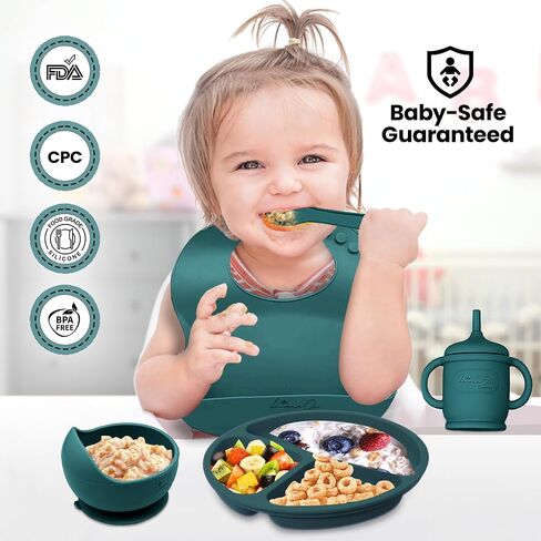 مجموعة تغذية الأطفال المصنوعة من السيليكون - خالية من مادة BPA - لوازم فطام الأطفال، مجموعة كاملة من مستلزمات تناول الطعام للأطفال الصغار - عزز استقلال طفلك الصغير مع مستلزمات الطفل الأساسية من LimOr من عمر 6 إلى 12 شهرًا (رمادي) in Saudi Arabia