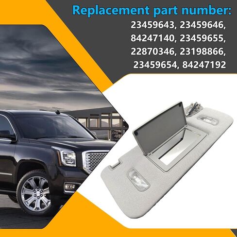 الجانب الأيمن من الركاب Sun Sun Found for Suburban Sierra 1500 2500 3500 Tahoe 2015-2019 ، Gray Car Sun Regor مع مرآة مكياج مضاءة 23459643 ، 23459646 ، 84247140 ، أقنعة حماية الشمس للسيارات in Kuwait